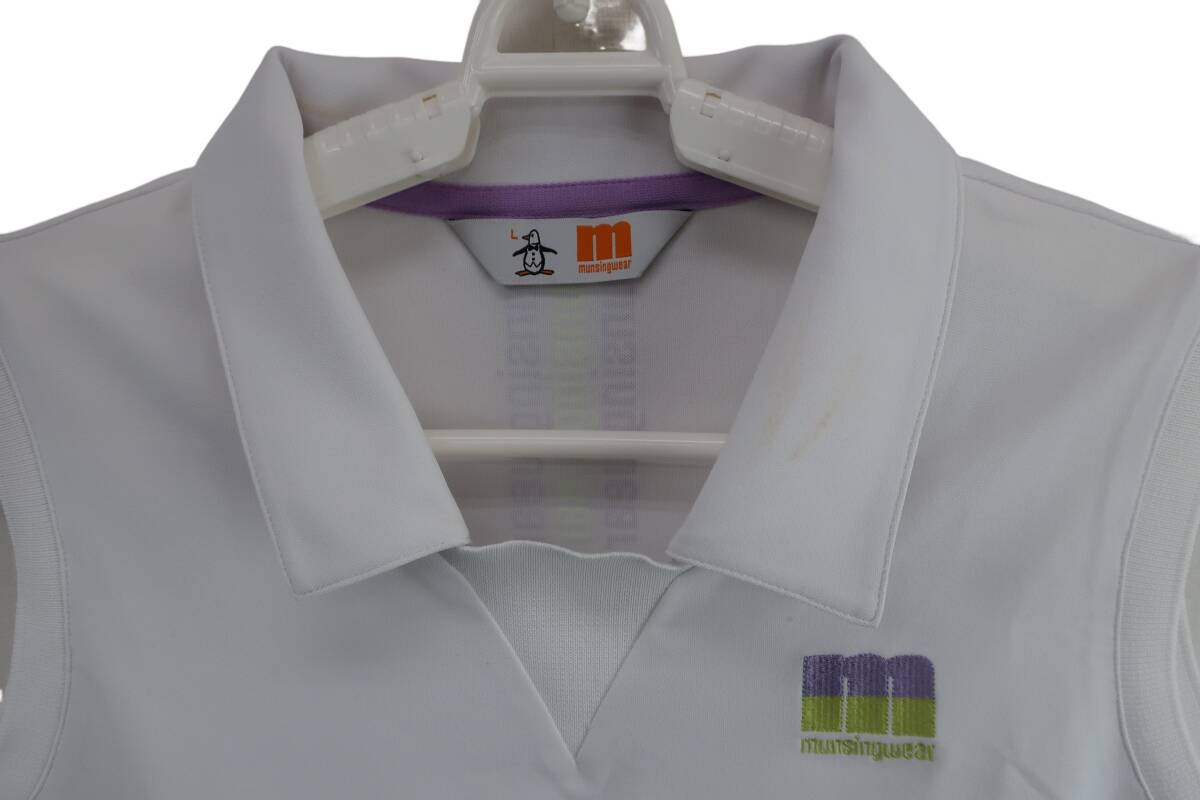 【10%オフ】【美品】Munsingwear(マンシングウェア) ノースリーブポロシャツ 白 レディース L ゴルフ用品 2504-0265 中古_画像3