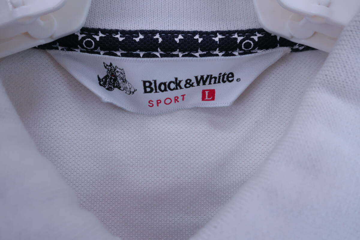 【感謝セール】Black & White(ブラック&ホワイト) 長袖ポロシャツ 白 レディース L ゴルフウェア 2304-0090 中古