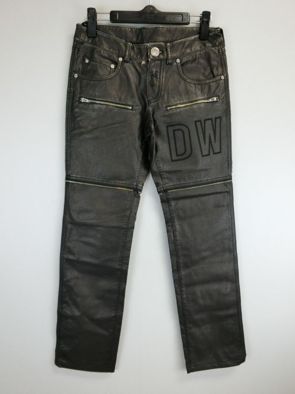 【50%オフ】中古 ゴルフウェア Dance With Dragon(ダンスウィズドラゴン) 皮パンツ 黒 レディース 1_画像1