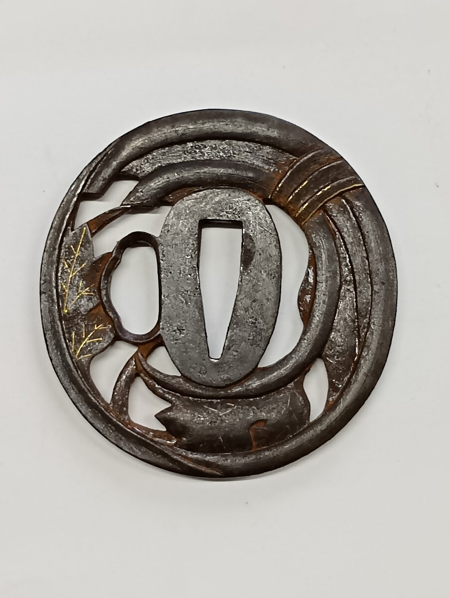 日本刀 鍔 時代物 刀装具 象嵌入り 古美術 鍔 日本刀装具 時代物 古美術 刀剣美術 象嵌跡 鉄地