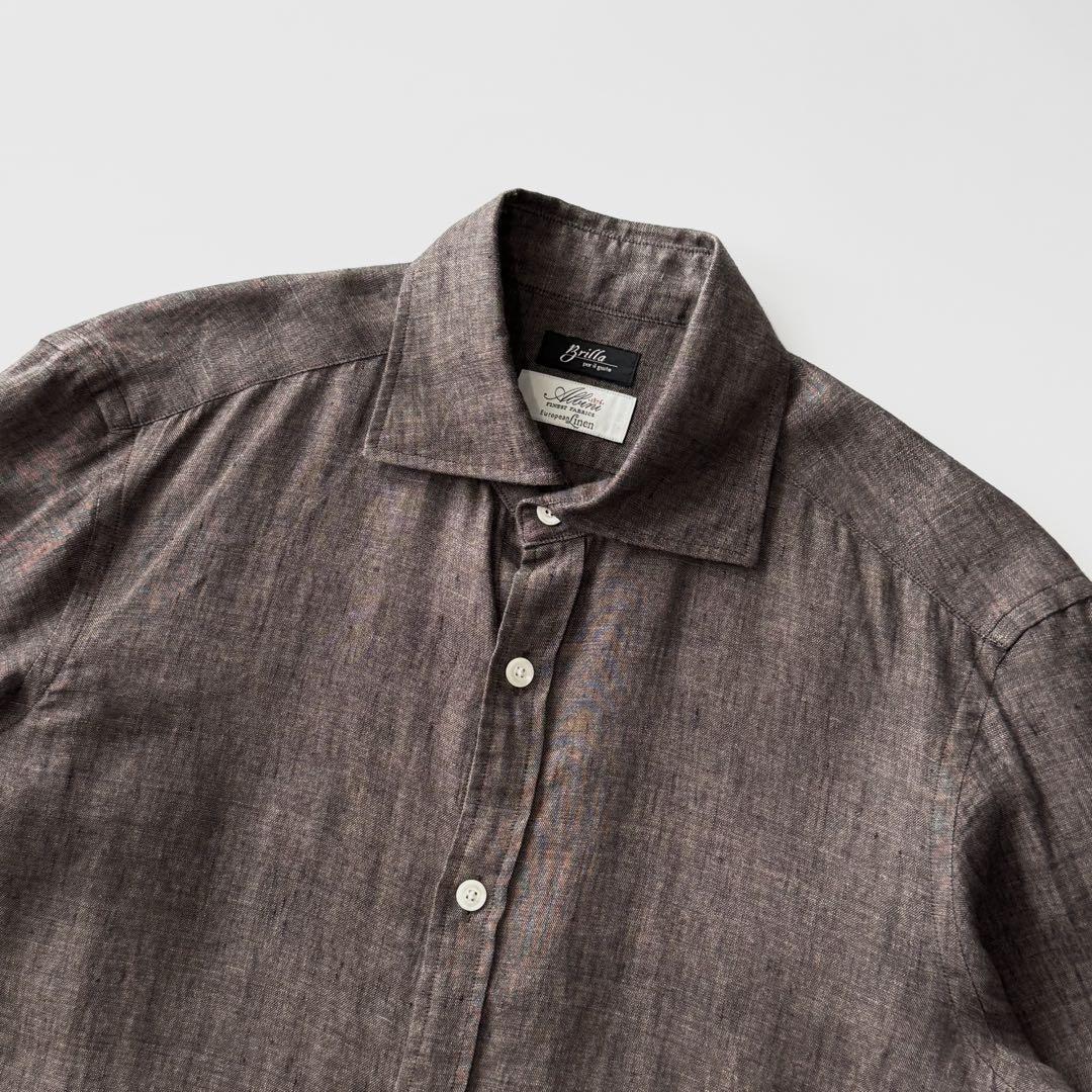 Brilla per il gusto アルビニ社地 リネンシャツ ブリッラ Brilla per il gustoアルビニリネンソリッドオープンカラーシャツ