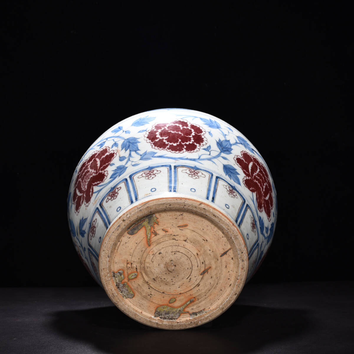 TA333■中国古玩 唐物 元青花・釉里紅纏枝花卉紋虎頭罐・極細工 古賞物 ■高さ43cm・直径32cm■_画像9