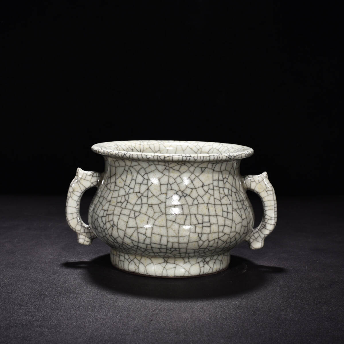 TA412■中国古玩 唐物 宋哥窯双耳炉 極上品■高さ10.5cm・直径20cm■_画像2