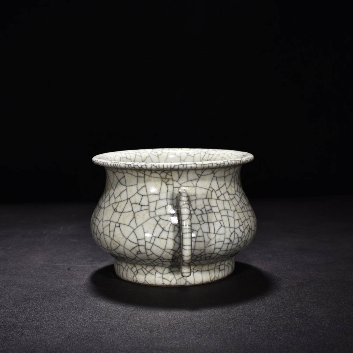 TA412■中国古玩 唐物 宋哥窯双耳炉 極上品■高さ10.5cm・直径20cm■_画像5