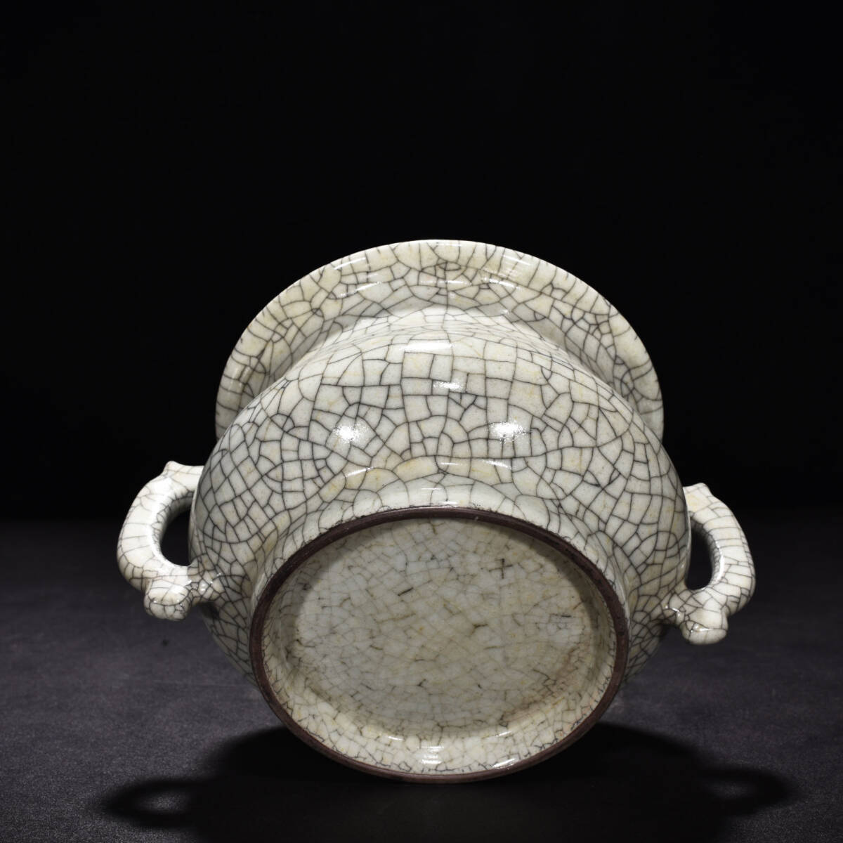 TA412■中国古玩 唐物 宋哥窯双耳炉 極上品■高さ10.5cm・直径20cm■_画像9