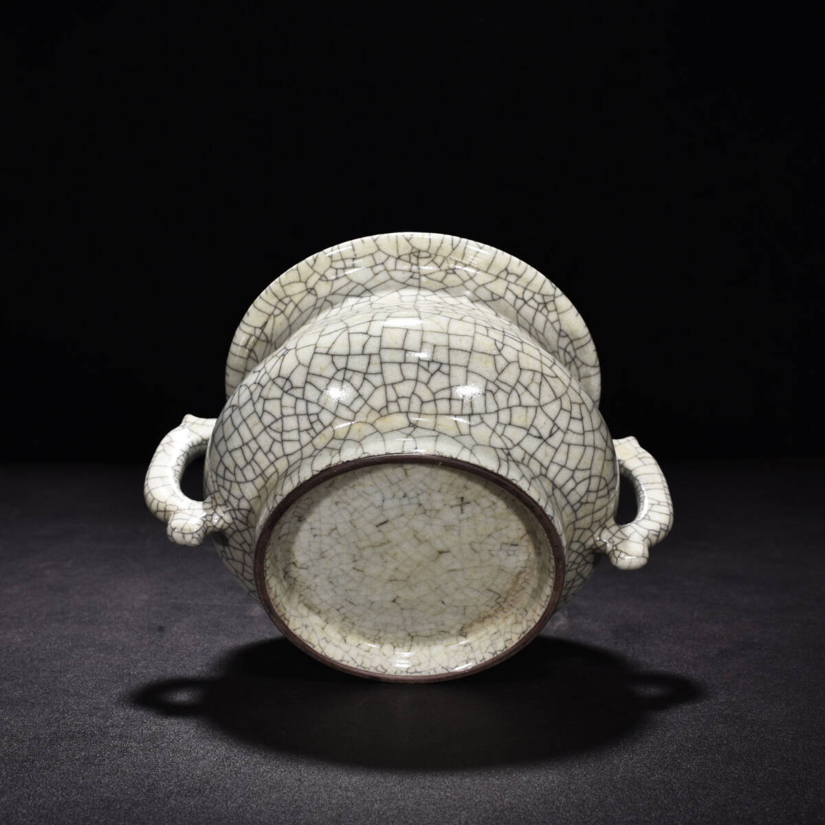 TA412■中国古玩 唐物 宋哥窯双耳炉 極上品■高さ10.5cm・直径20cm■_画像8