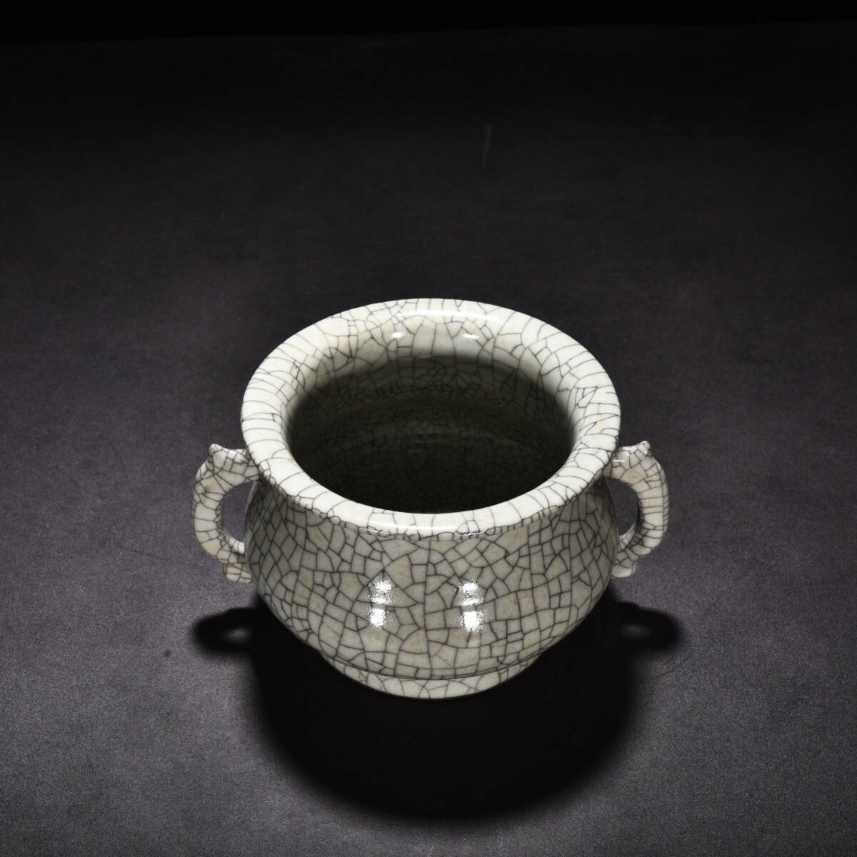 TA412■中国古玩 唐物 宋哥窯双耳炉 極上品■高さ10.5cm・直径20cm■_画像6