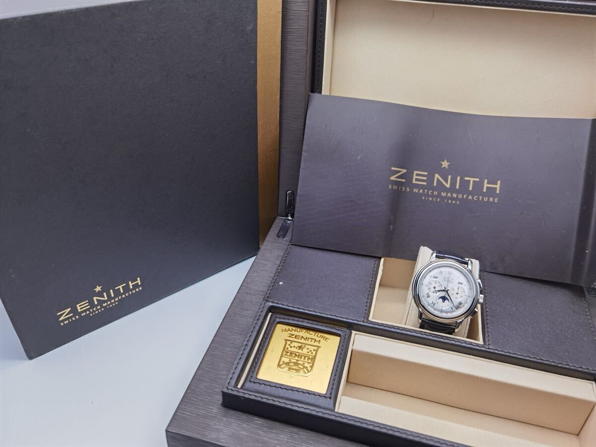 中古美品 ゼニス ZENITH クロノマスター エルプリメロ 02.0240.410 ムーンフェイズ クロノグラフ シルバー SS 自動巻き メンズ 腕時計