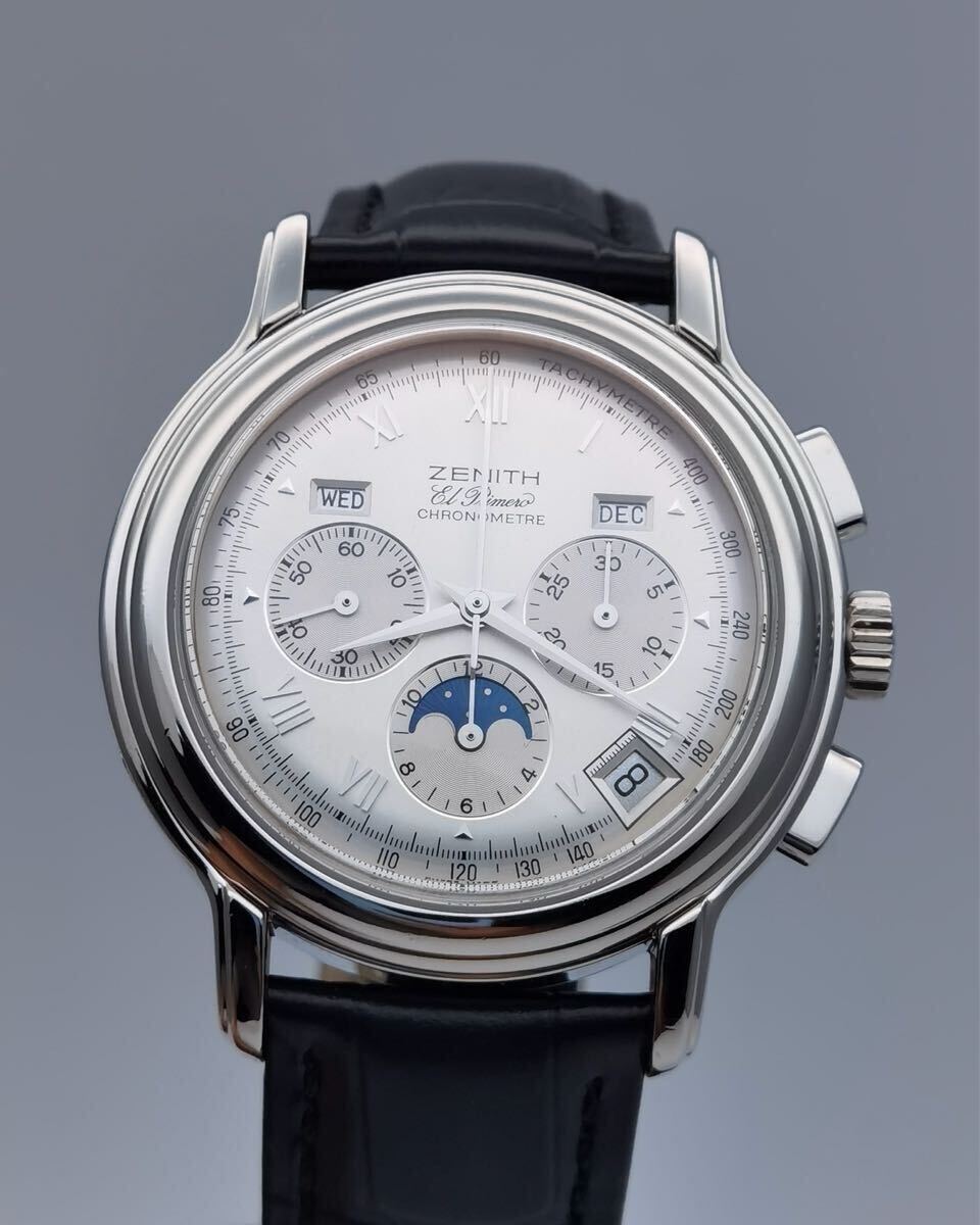 中古美品 ゼニス ZENITH クロノマスター エルプリメロ 02.0240.410 ムーンフェイズ クロノグラフ シルバー SS 自動巻き メンズ 腕時計