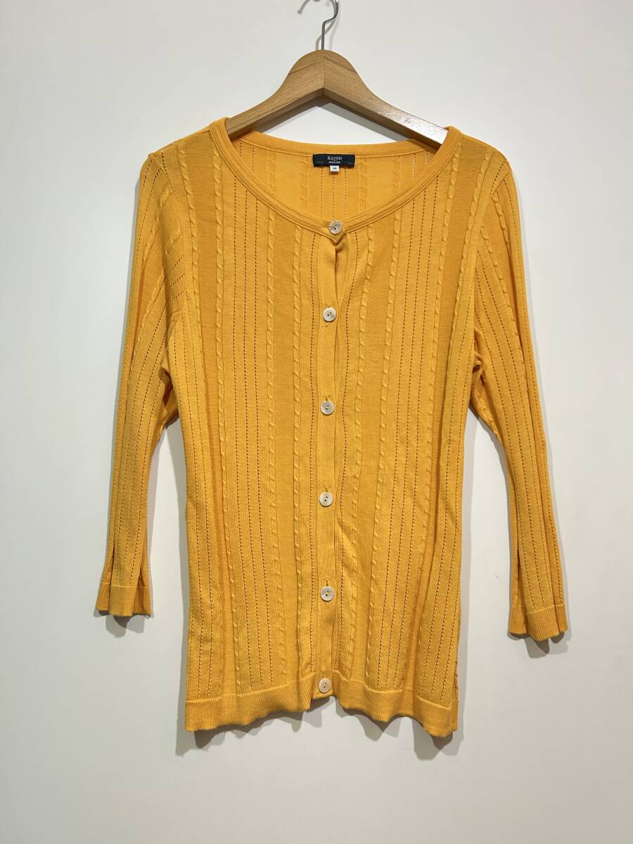 ▼ KEITH キース 透かし編み コットンニット カーディガン ノーカラータイト トップス 伸縮 薄手 オレンジ ４４ ルック_画像1