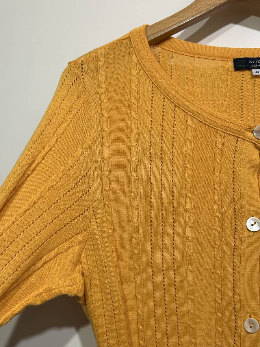 ▼ KEITH キース 透かし編み コットンニット カーディガン ノーカラータイト トップス 伸縮 薄手 オレンジ ４４ ルック_画像4