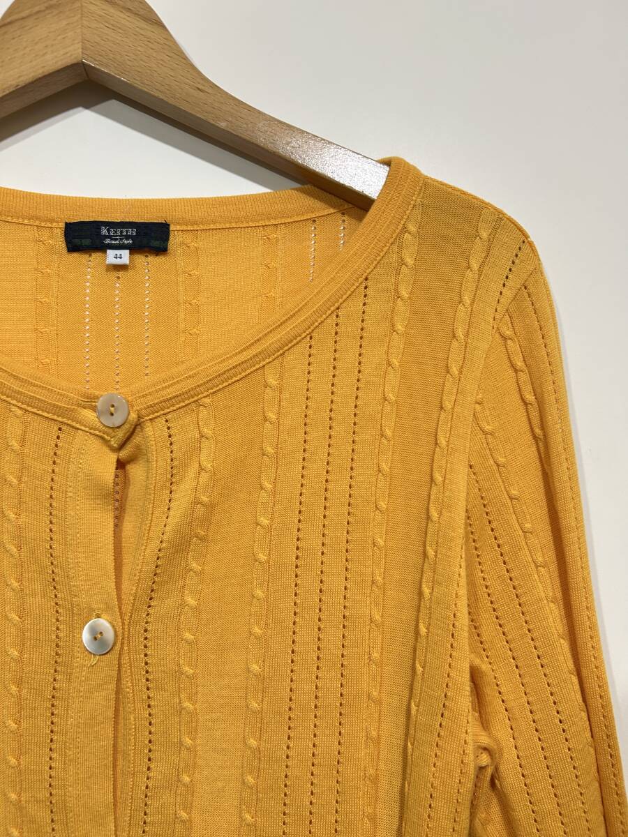 ▼ KEITH キース 透かし編み コットンニット カーディガン ノーカラータイト トップス 伸縮 薄手 オレンジ ４４ ルック_画像3