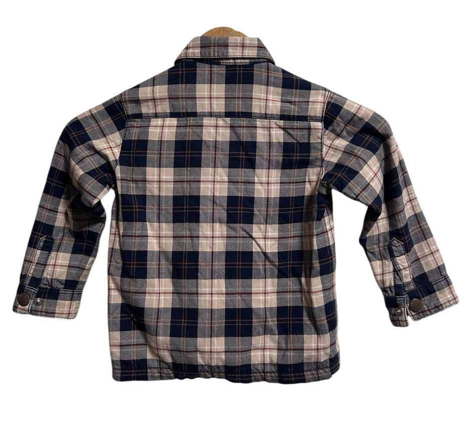 美品▽MIKI HOUSE ミキハウス 裏地付き 長袖シャツ ネルシャツ 100 紺 茶色 ネイビー ブラウン キッズ 子供服_画像2