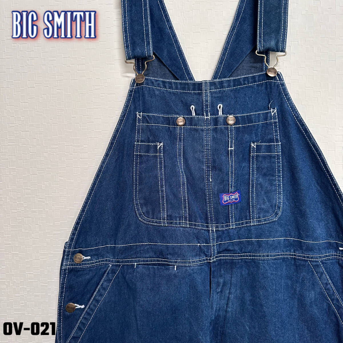 80‘s BIG SMITH デニムオーバーオール W42xL30 インディゴ ビックサイズ _画像1
