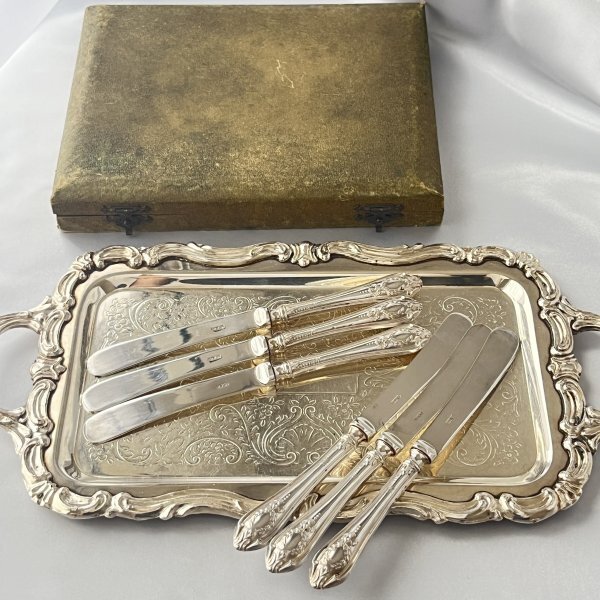 【William Yates】【純銀ハンドル】リボンモチーフのティーナイフ イギリス アンティーク カトラリー バターナイフ ティーナイフ