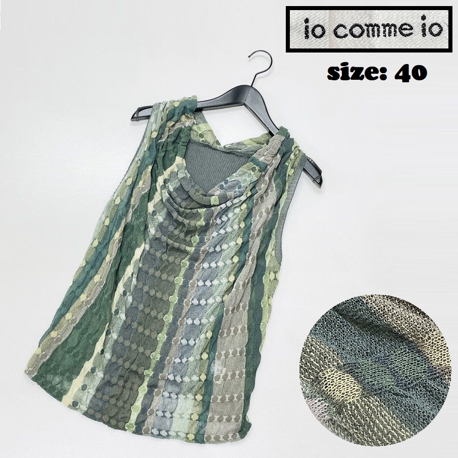 io comme io【40】グリーン系 ニットベスト ノースリーブトップス 生地コットンリネンナイロン混 日本制 マツオ センソユニコ イオコムイオ