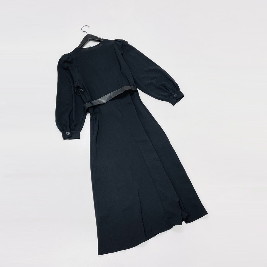 ZARA /S/ ブラック ロングワンピース ドレス長袖 ゴールドベルト レディース カジュアル 通勤 フェミニン 大人可愛い生地 セクシー ザラ_画像10