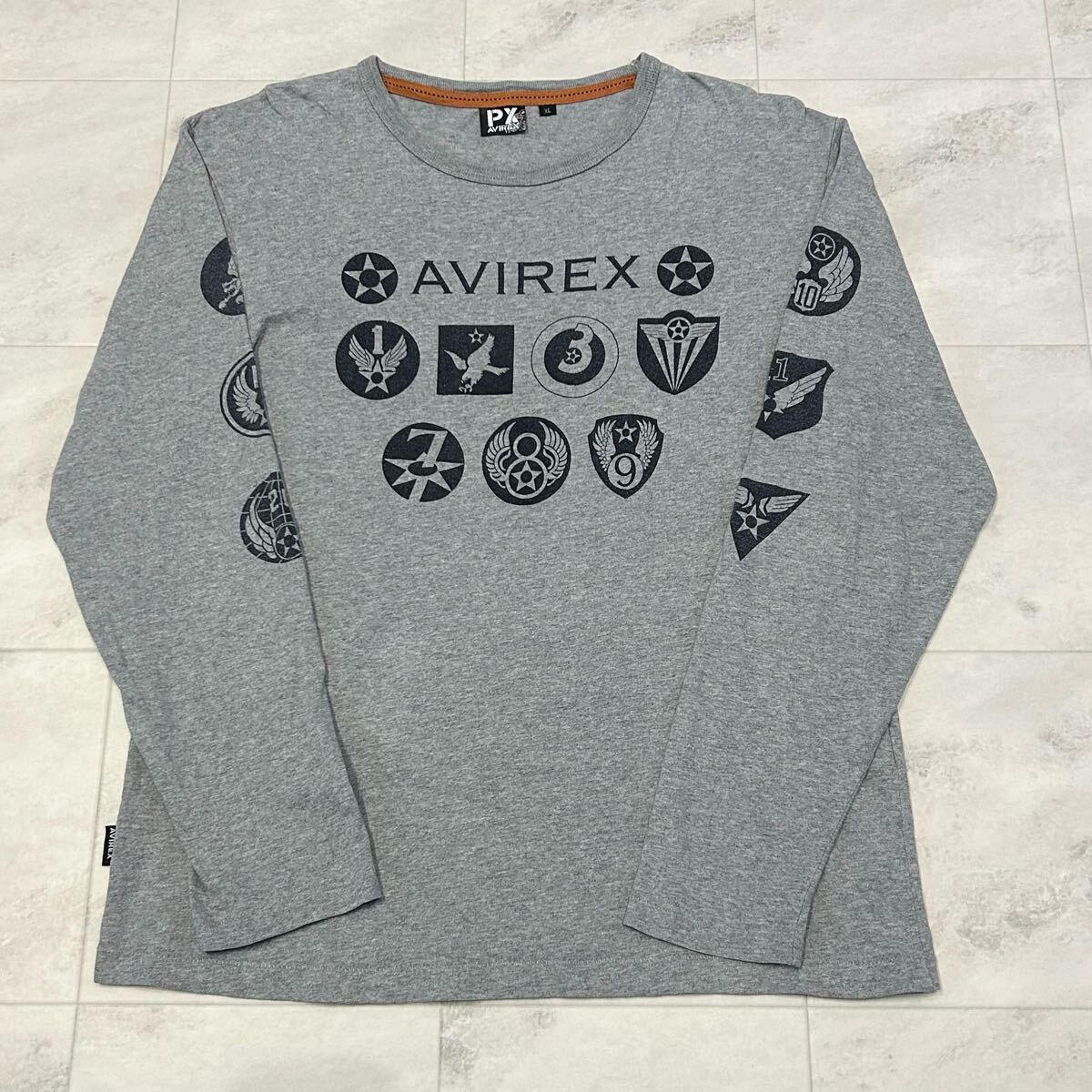 AVIREX アヴィレックス ミリタリー プリント 袖プリ 長(zhǎng)袖Tシャツ ロンT 綿100% sizeXL