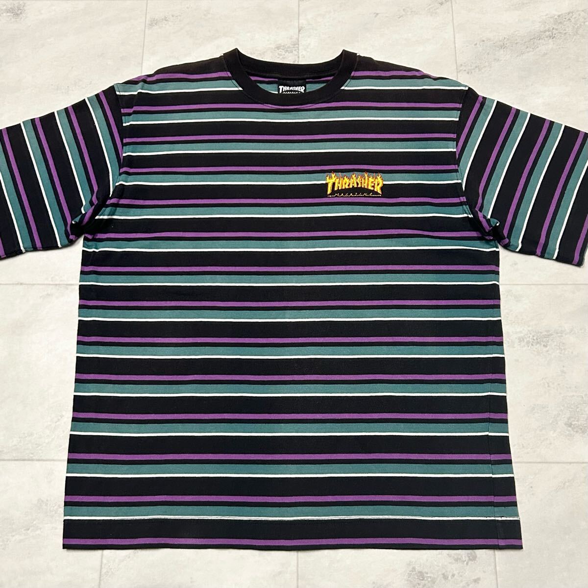 THRASHER MAGAZINE スラッシャー San Francisco ボーダー ロゴ 刺繍 半袖Tシャツ_画像1