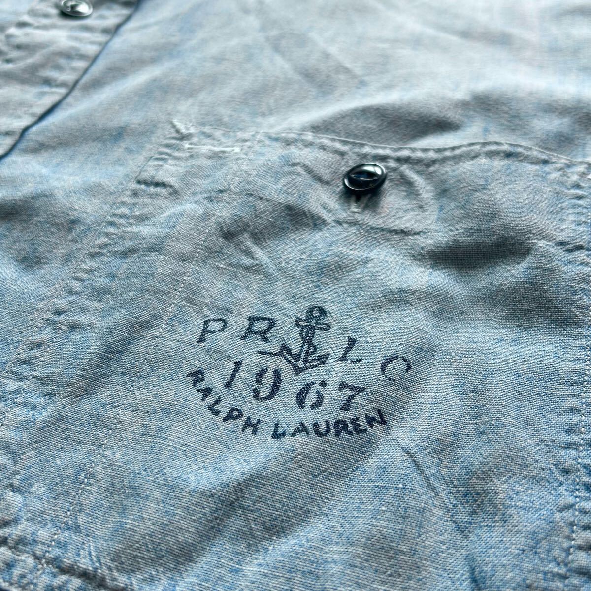 希少 90s POLO by Ralph Lauren DUNGAREE WORKSHIRT ラルフローレン シャンブレー ポニー無し ビンテージ 長袖シャツ_画像4