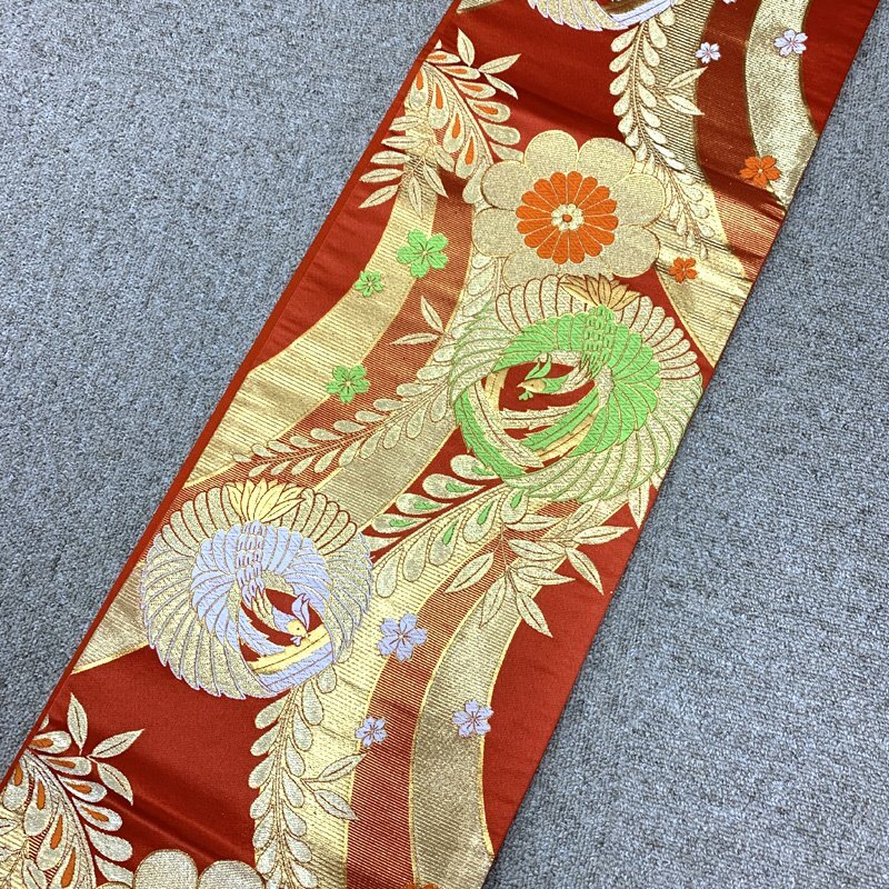 □きものマーチ□七五三 七歳 女児 著物&袋帯 金彩 蝶 牡丹 白赤黒□狀態(tài)良好 505ag4