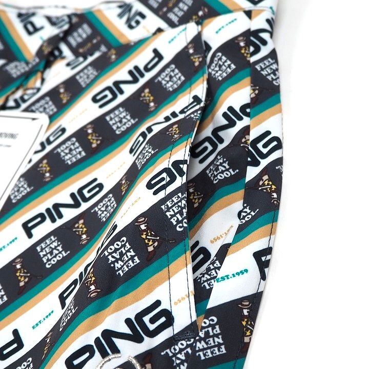T163 新品 PING GOLF ピン ゴルフ 総柄ロゴ ストレッチ ハーフパンツ ショートパンツ ゴルフウエア ターコイズ L