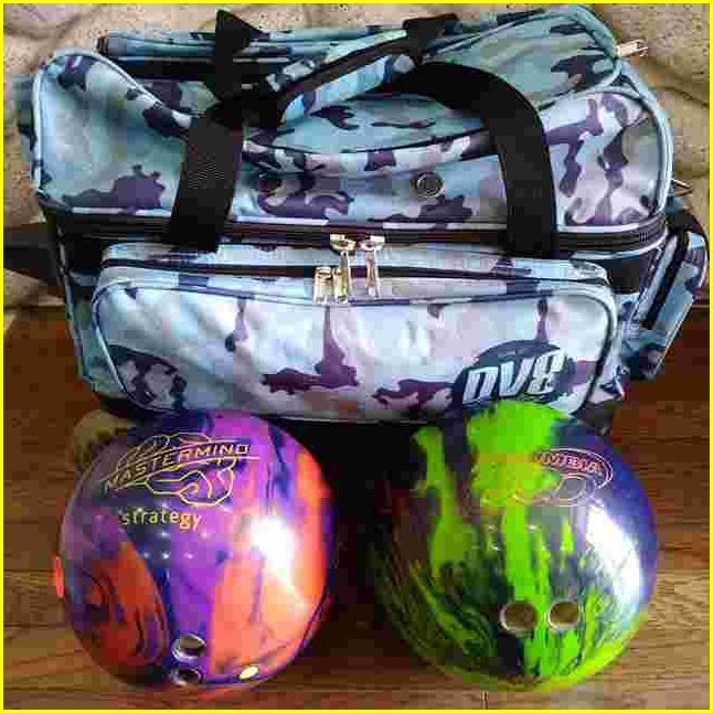 【USED品/約15ポンド ボウリングボール2點(diǎn)セット】 コロンビア300 黃緑系色+マスターマインド ストラテジー 紺系色 /DV8キャリーバッグ付