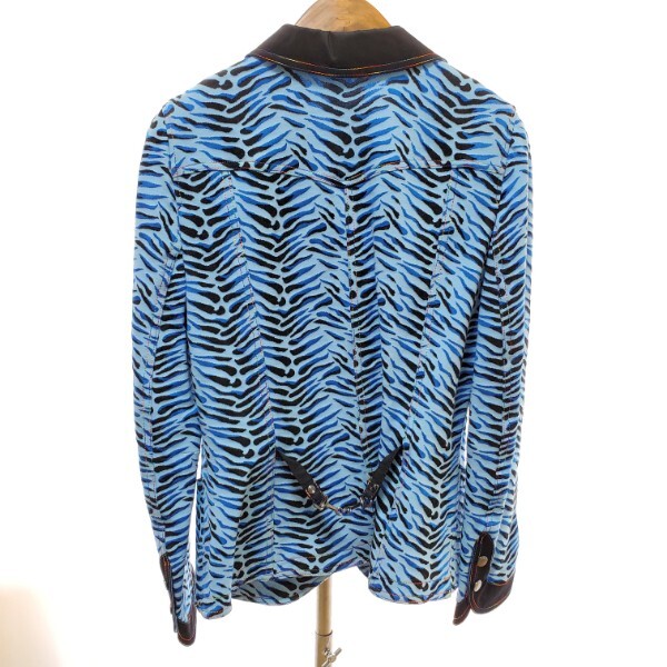 #anc 伊太利屋 GKITALIYA la moda goji ジャケット 11 青 黒 柄 ステッチ レディース [940078]