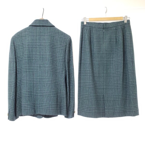 #wnc バーバリー BURBERRY スカートスーツ 緑 セットアップ グレンチェック 金ボタン ヴィンテージ シルク混 レディース [940808]