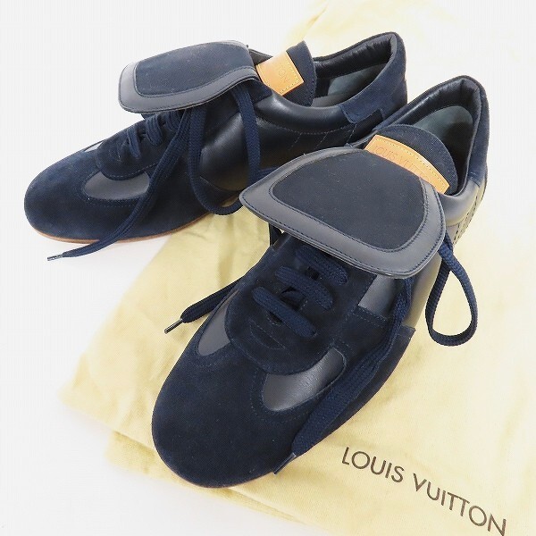 #aps ルイヴィトン LOUISVUITTON スエード レザー スニーカー 7 紺 黒 フラップ キャンバス イタリア制 メンズ [809689]