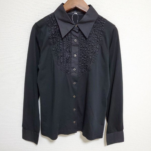 #anc レキップヨシエイナバ L'EQUIPEYOSHIEINABA シャツ?ブラウス 9 黒 フリル ストレッチ レディース [736390]