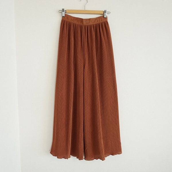 #anc GKITALIYA 伊太利屋 パンツ 7 茶 ワイド プリーツ ロゴ レディース [823352]