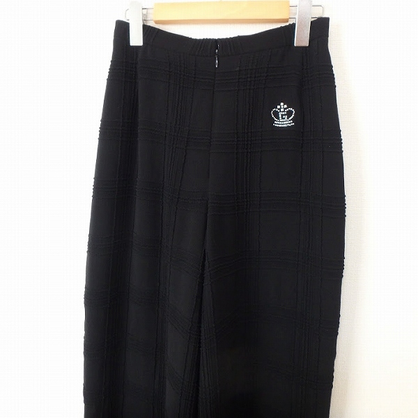 #anc 伊太利屋 パンツ 9 黒 チェック柄 ラインストーン ジップアップ レディース [857569]