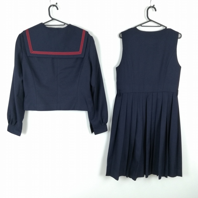 セーラー服 ジャンパースカート スカーフ 上下3點(diǎn)セット 175A 大きいサイズ 冬物 赤3本線 福岡宮若東中學(xué) 紺 中古 ランクC EY3849