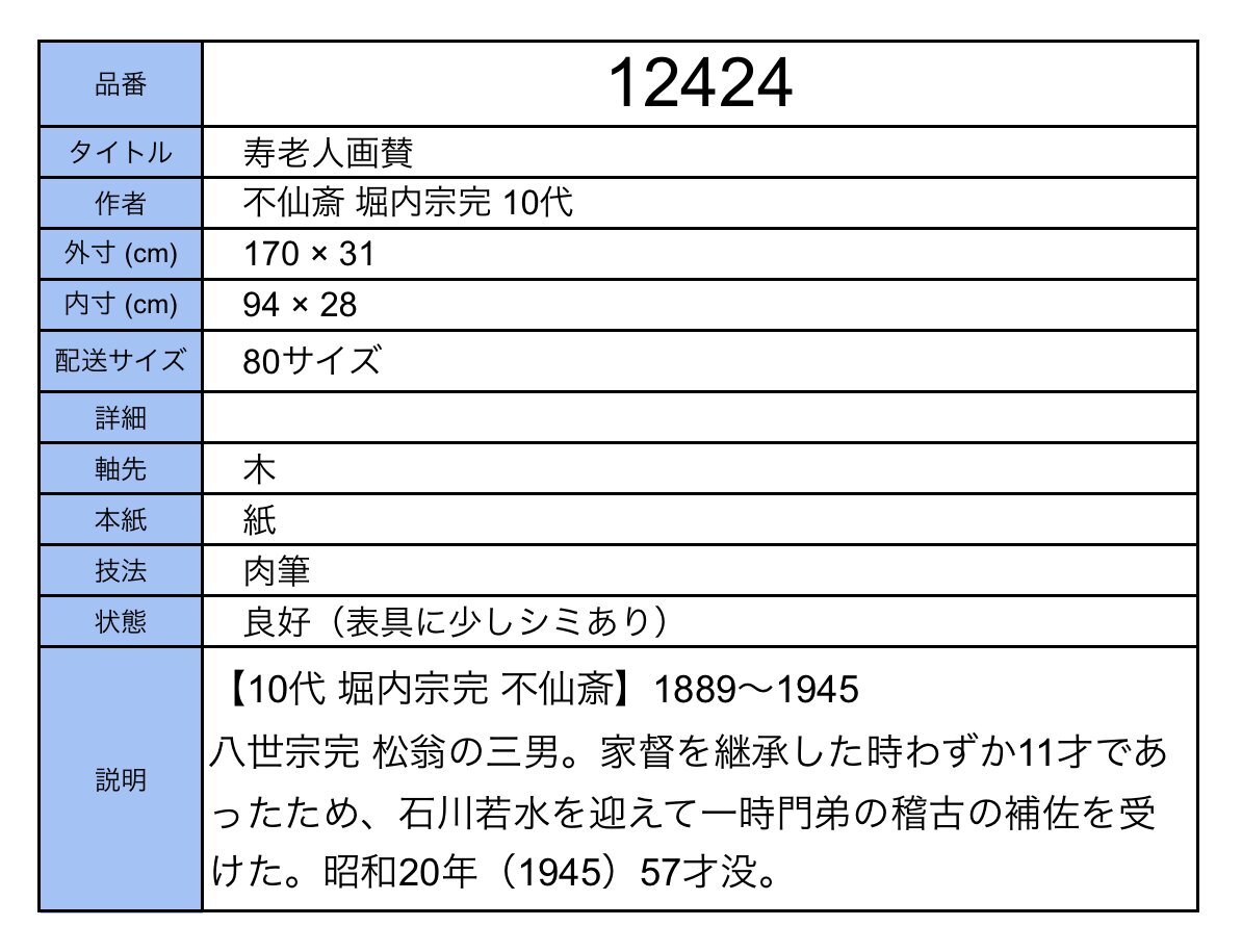 【模寫】吉】12424 不仙斎 堀內(nèi)宗完 10代 壽老人畫賛 表千家流 長生庵 茶掛け 茶道具 書 掛軸 掛け軸 骨董品
