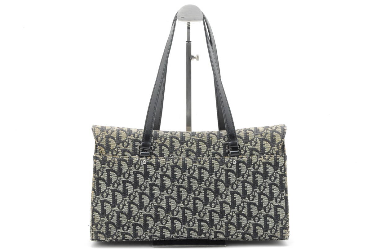1円【極美品】Christian Dior クリスチャンディオール トロッター サドル トートバッグ ショルダー ハンド キャンバス レザー ネイビー 