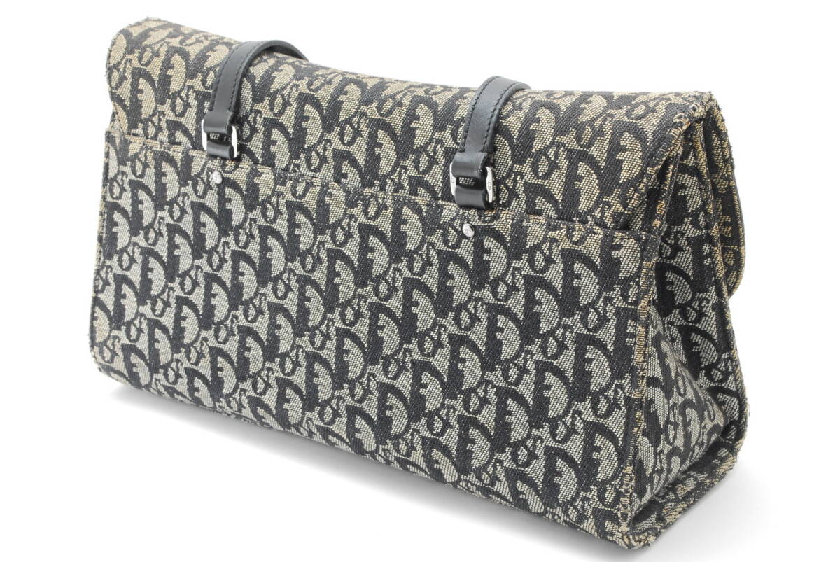 1円【極美品】Christian Dior クリスチャンディオール トロッター サドル トートバッグ ショルダー ハンド キャンバス レザー ネイビー 