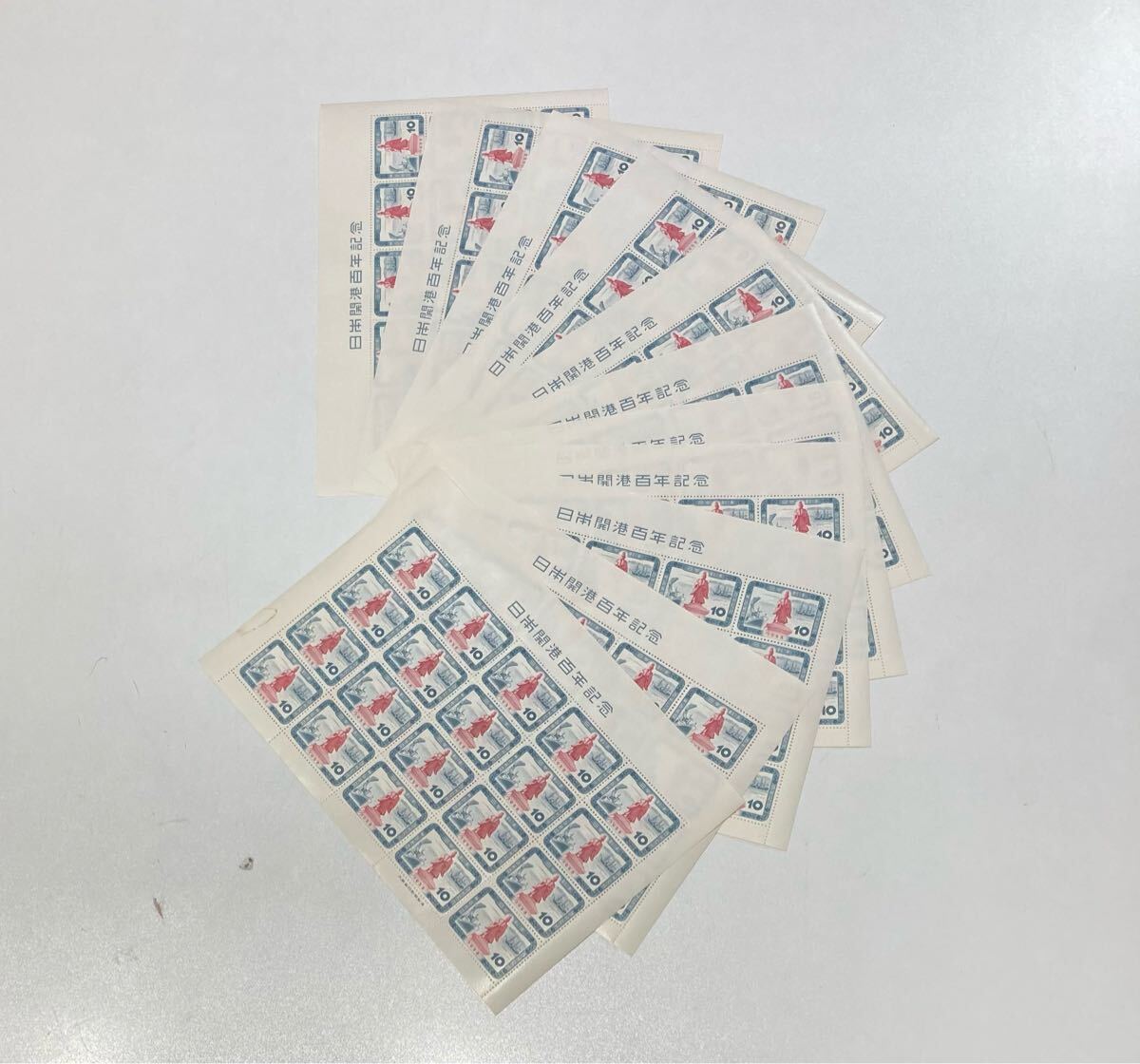 610-3 日本切手 日本開港百年記念 1958年 10円切手 20面シート 610-3 日本切手 日本開港百年記念 1958年 10円切手 20面シート
