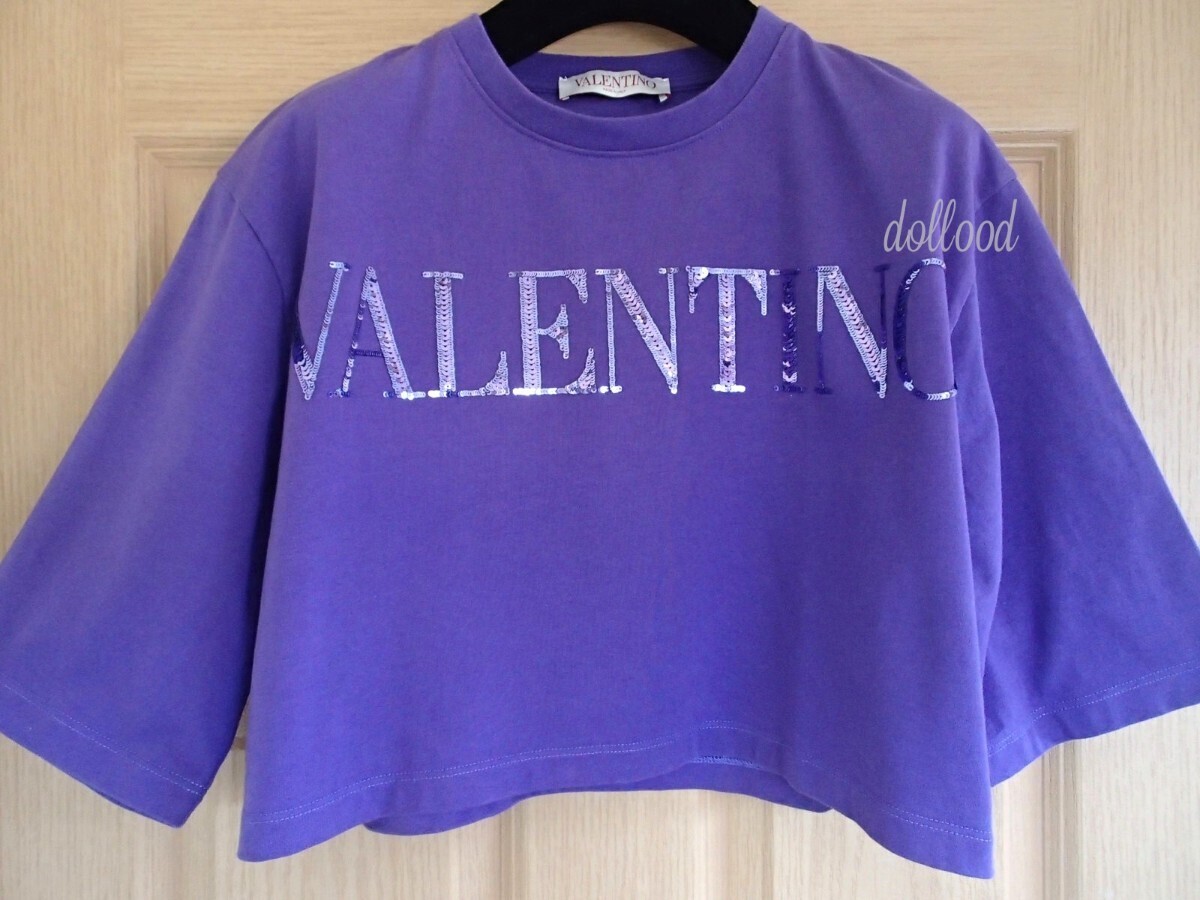 ☆Valentino☆セール!ヴァレンティノ ローマ ロゴ トップス VALENTINO ヴァレンティノ ロゴ Tシャツ XXS パープル
