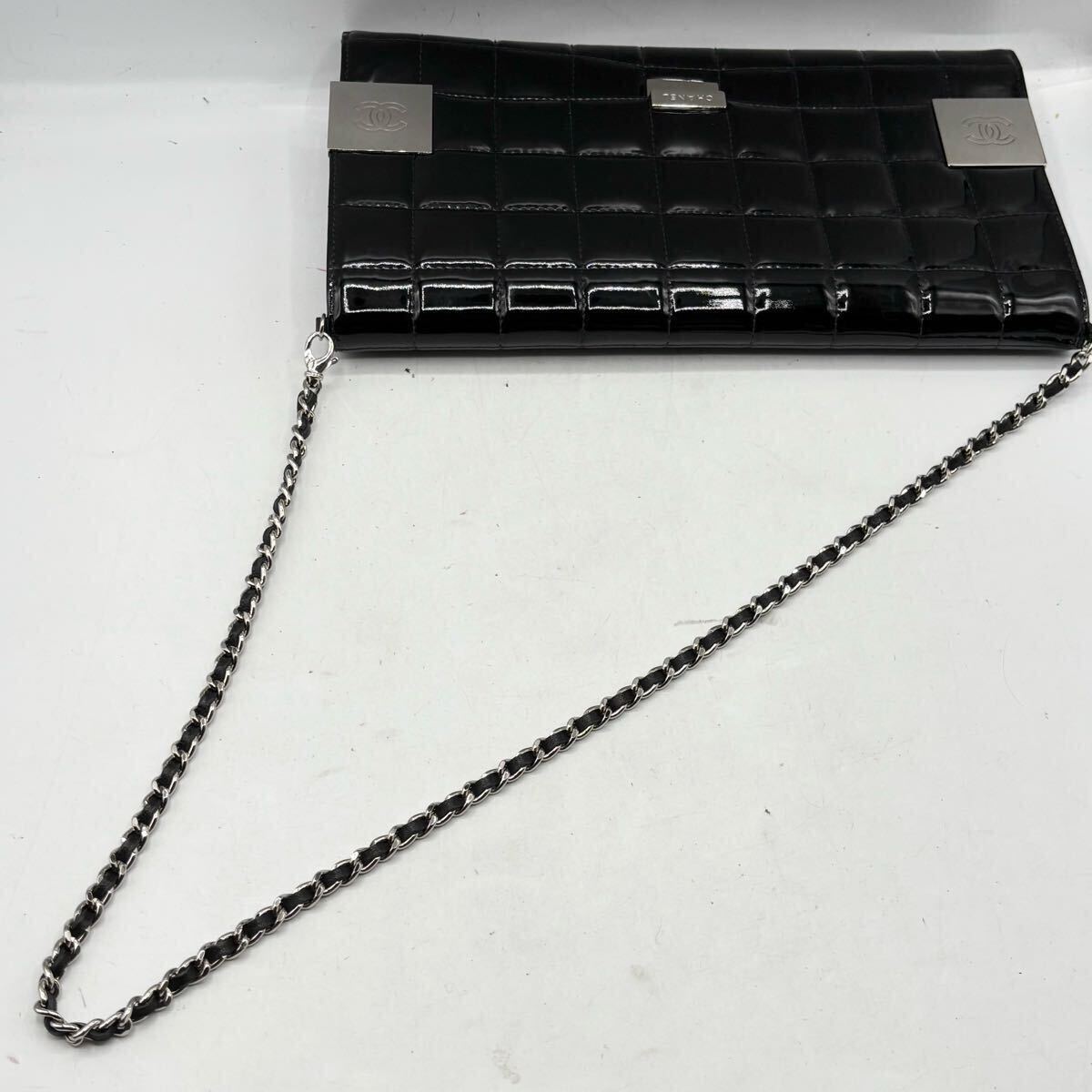 1円 CHANEL 極美品 チョコバー チェーンショルダー フラップバッグ ココマーク パテント レザー ブラック ブティックシール有 カード付き