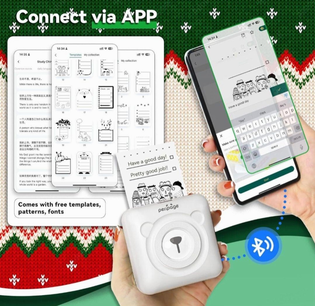 【新品未開封品】PeriPage A6　ミニサーマルプリンター　ブルー　スマホで簡(jiǎn)単印刷　感熱ロール紙3ロール入り×4箱付き　送料無料