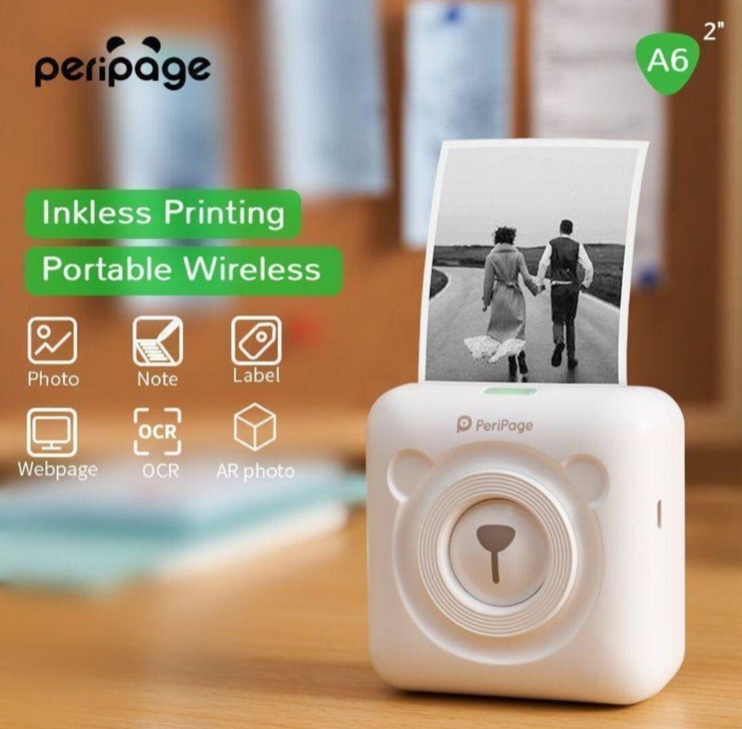 【新品未開封品】PeriPage A6　ミニサーマルプリンター　ブルー　スマホで簡(jiǎn)単印刷　感熱ロール紙3ロール入り×4箱付き　送料無料