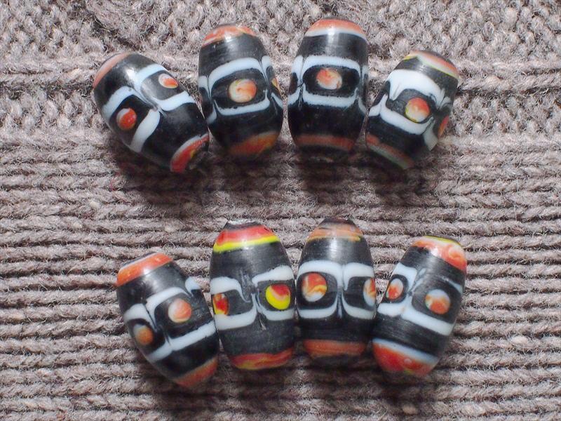  Бали поверхность белый смешанные товары * tonbodama *S* чёрный земля узор *8 шт. комплект * ручная работа Indonesia изделия из стекла рукоделие детали украшение 