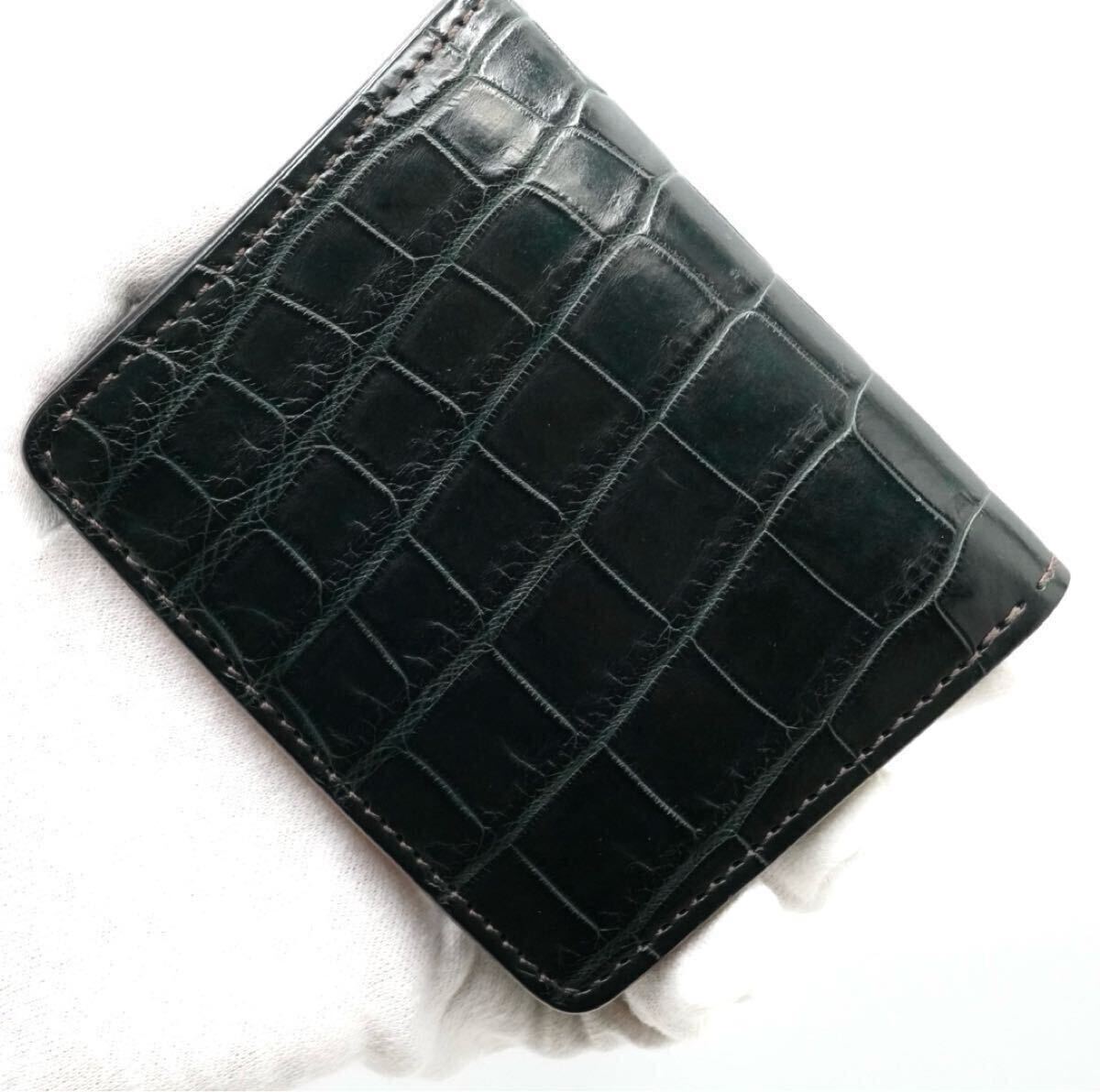 レア 限定 美品 WILDSWANS クロコダイル kf-003 / ワイルドスワンズ 二つ折り財布 サドル 本革 小銭入れ付き コンパクト カードケース