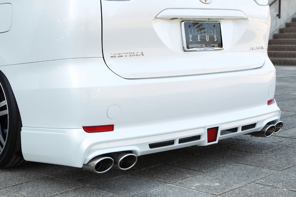 M\'z SPEED リアアンダースポイラー(マフラー4本出し用) ホワイト (070) FRP エスティマ 50系 H20.12～H24.4 2AZ-FE アエラス