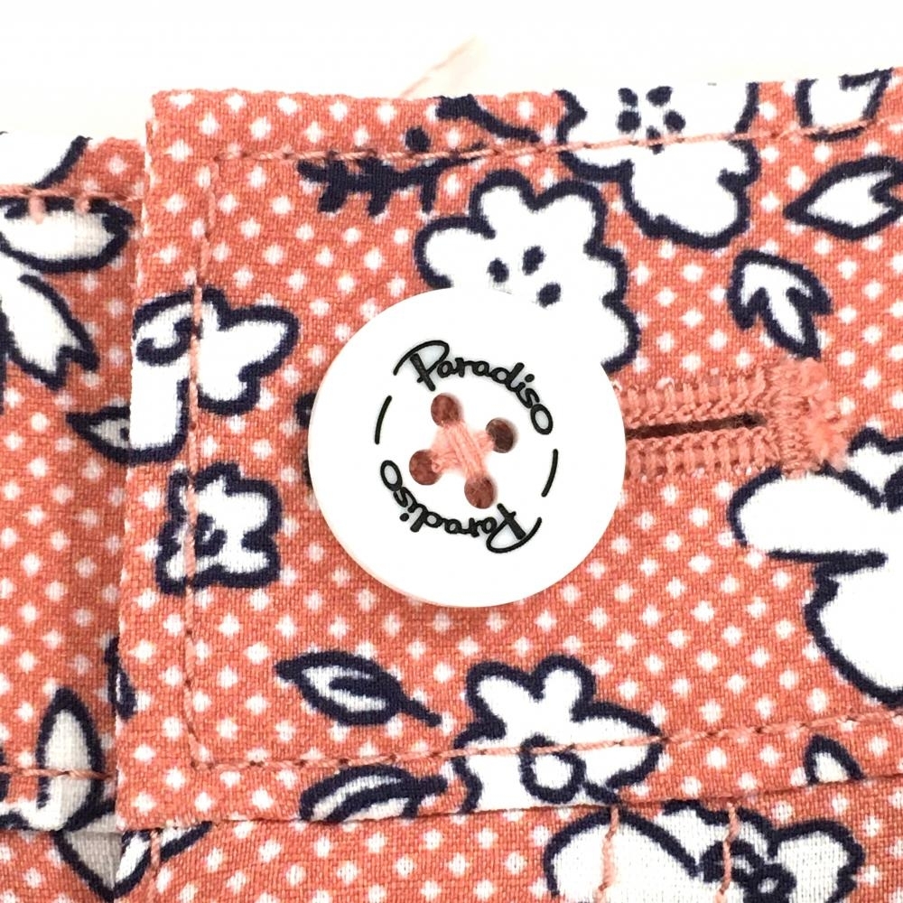 【超美品】パラディーゾ パンツ サーモンピンク系×白 チェック 花柄 レディース ゴルフウェア Paradiso