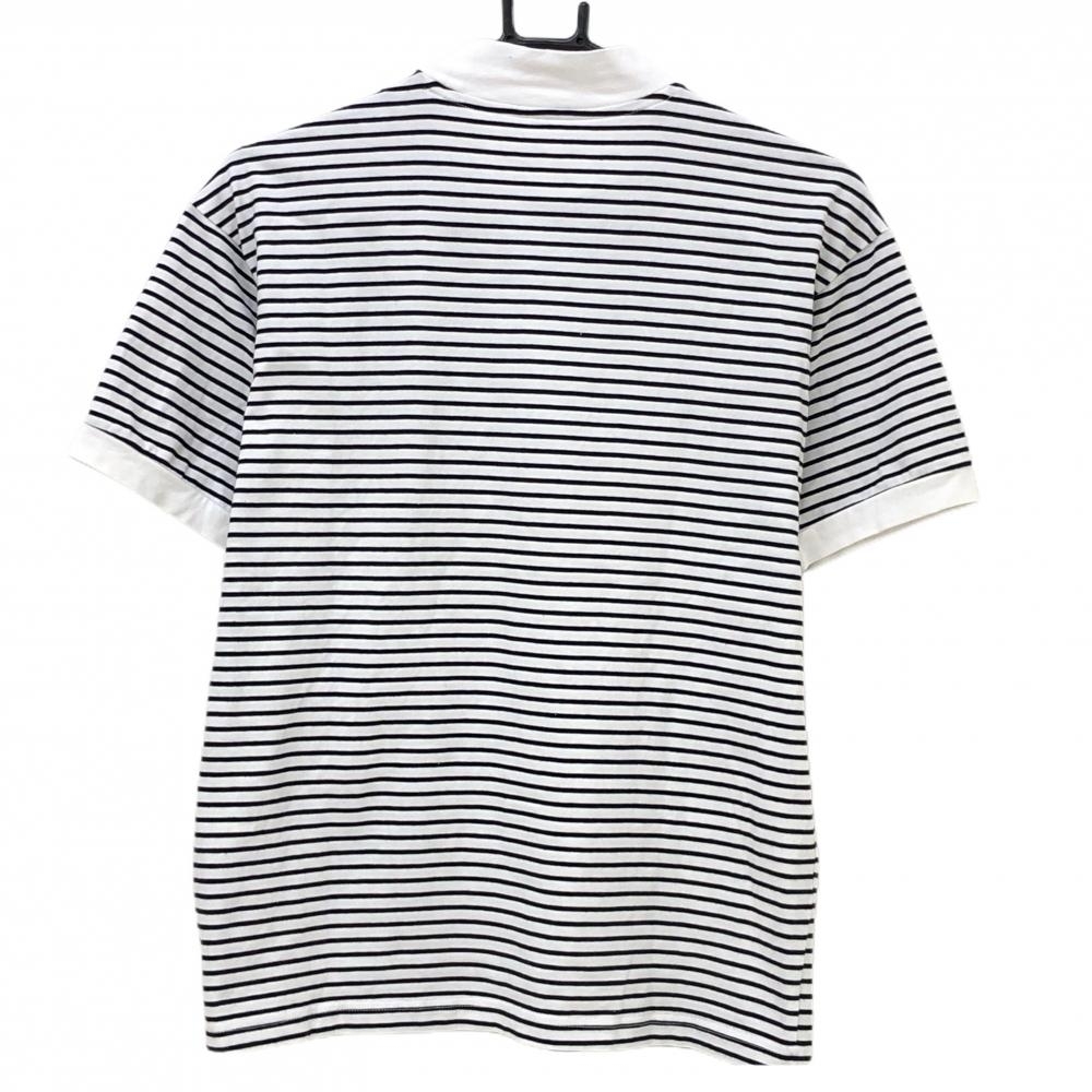 【美品】ビバハート 半袖ハイネックシャツ 白×黒 ボーダー ネック・袖口内側毛羽立ち少 メンズ 48(M) ゴルフウェア VIVA HEART_画像2