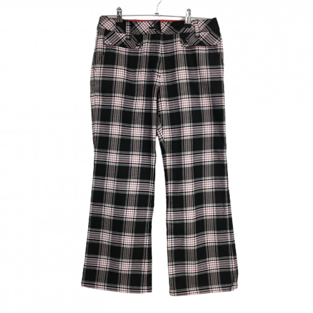 【超美品】ビバハート パンツ 黒×白 チェック ラメライン ストレッチ 里地付き ウール混 レディース 40(M) ゴルフウェア VIVA HEART