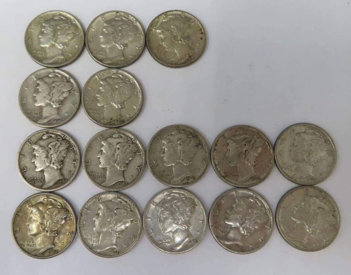 86838 アメリカ 銀貨 15枚セット 10セント 1ダイム マーキュリー