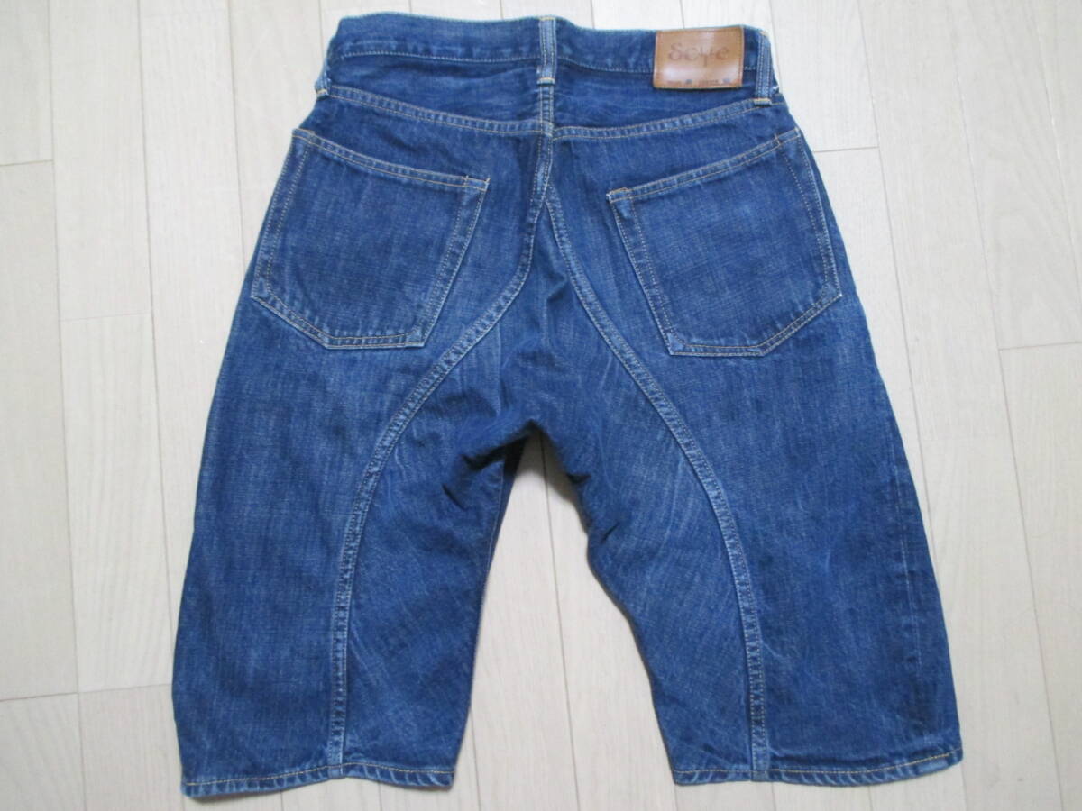 ★美品＜ Scye BASICS ＞サイ デニム ショートパンツ（W29 / 日本制）ボタンフライ?革パッチ?ハーフパンツ/ 伊勢丹★